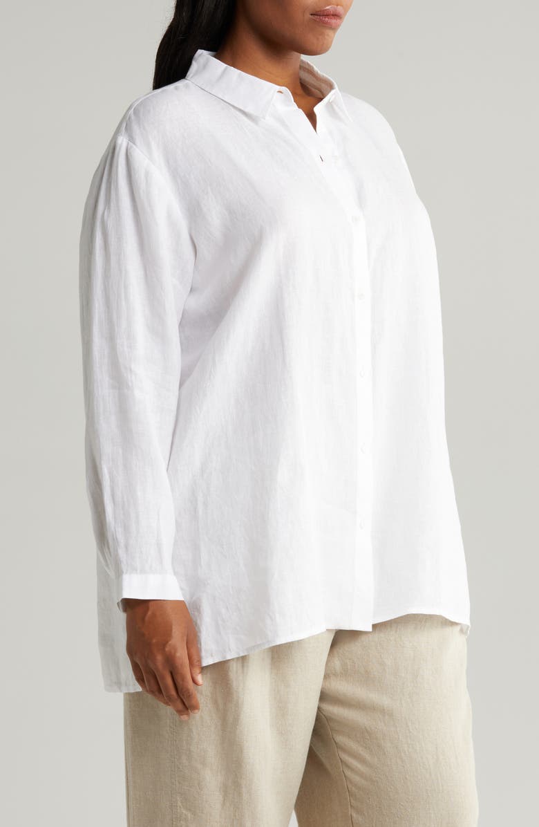 Eileen Fisher Classic Easy Organic Linen Button-Up Shirt, Alternate, color, White