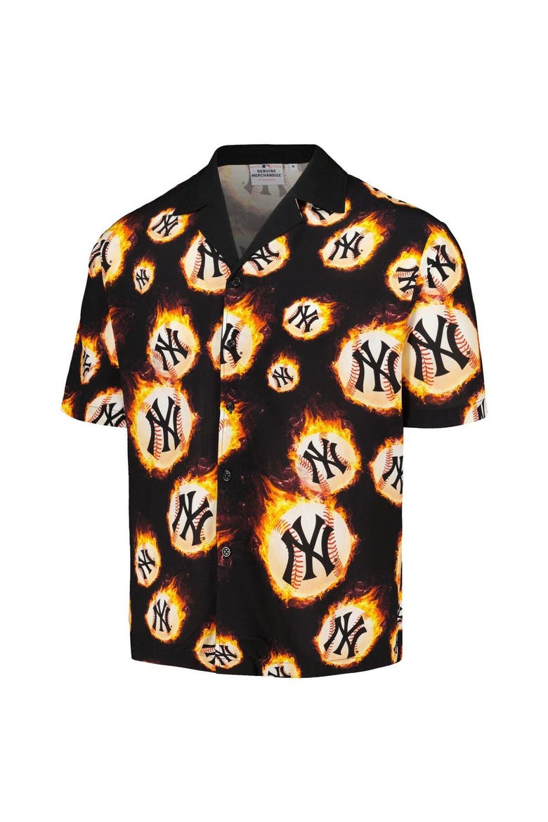 Men's PLEASURES  Black New York Yankees Flame Fireball Button-Up Shirt, Alternate, color, Black