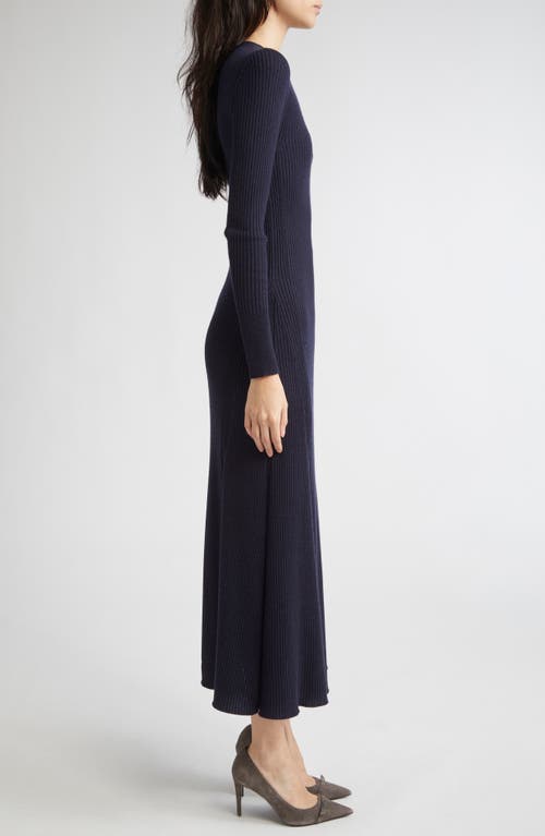Eleventy Long Sleeve Wool & Silk Rib Sweater Dress In Blue