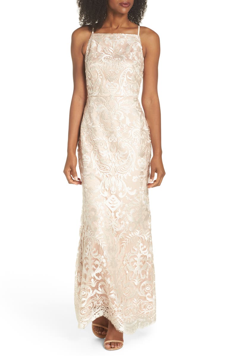 Vince Camuto Sleeveless Embroidered Gown, Main, color, 