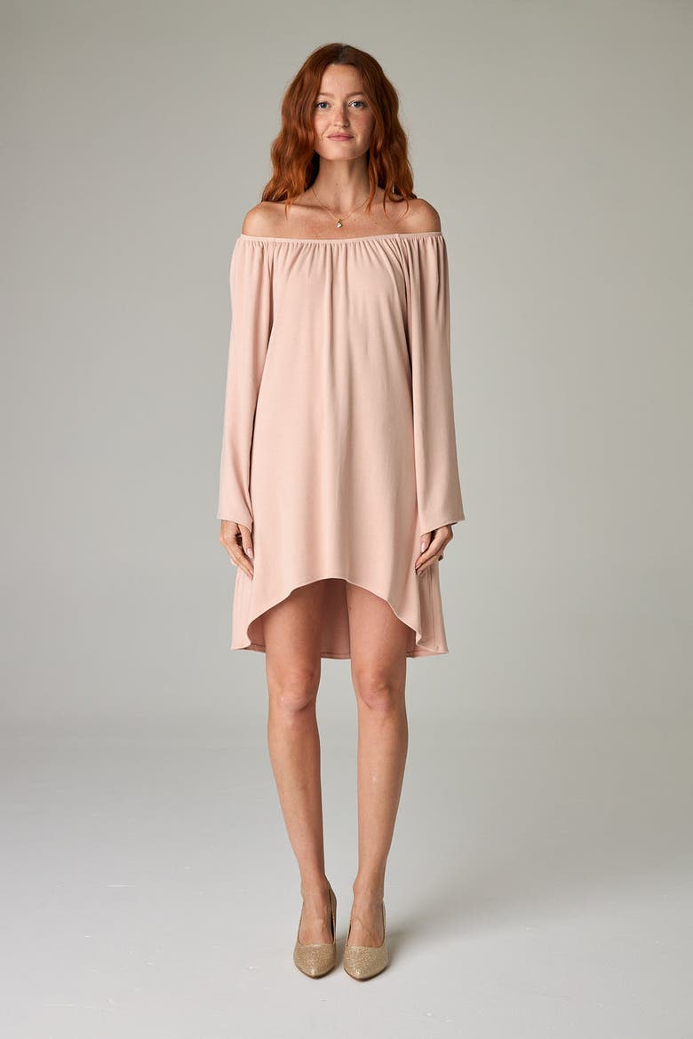 Peyto Eco-Luxe Rib Off-Shoulder Flutter Tunic/Dress - Ultra-Luxe Flow, Alternate, color, Rose Quartz