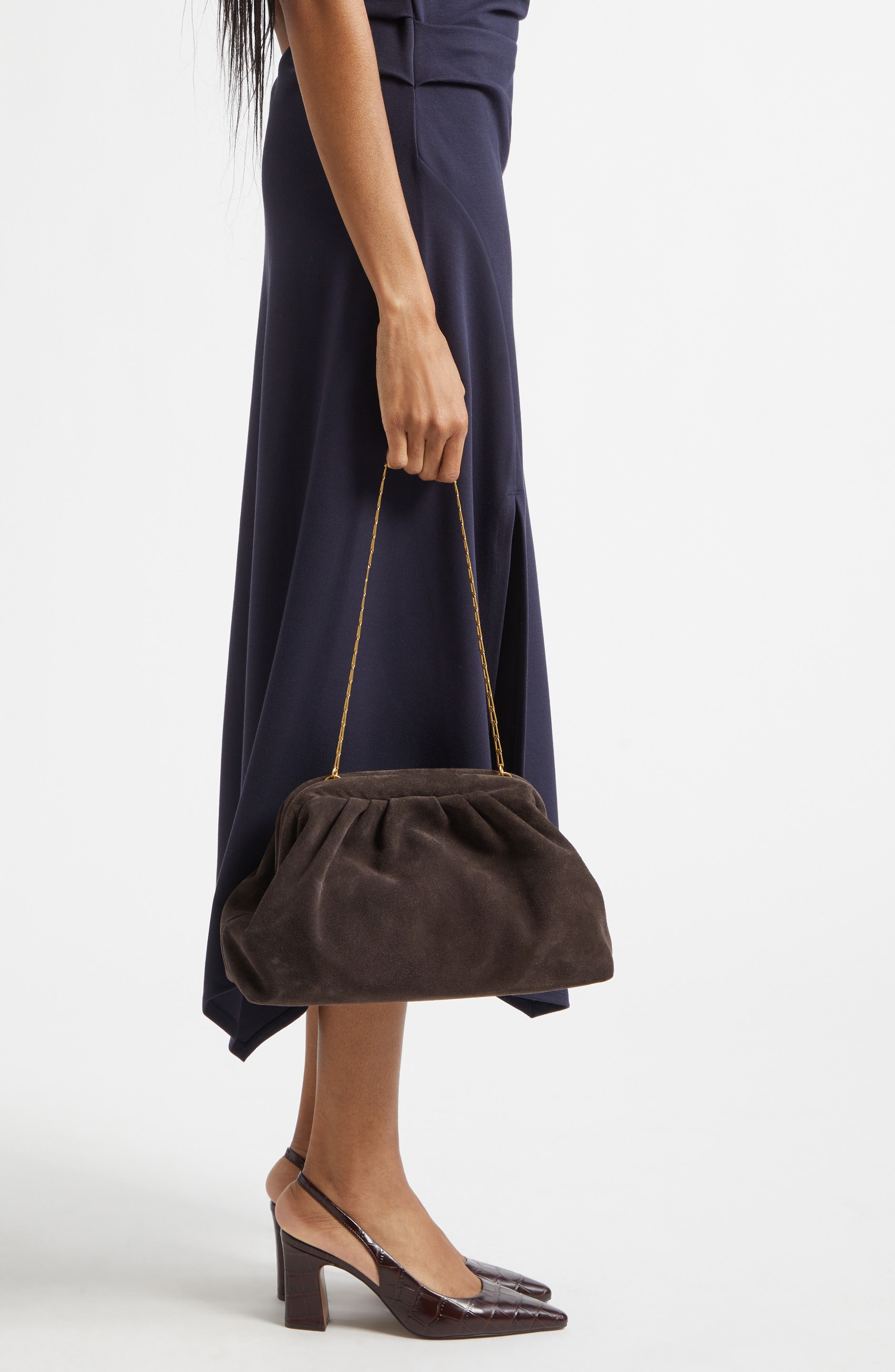 Large Mia Suede Frame Clutch, Alternate, color, CHOCOLATE