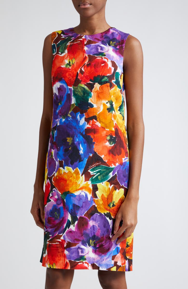 Dolce&Gabbana Abstract Floral Print Sleeveless Sheath Dress, Alternate, color, Hm4yefiori Astr.f.marrone
