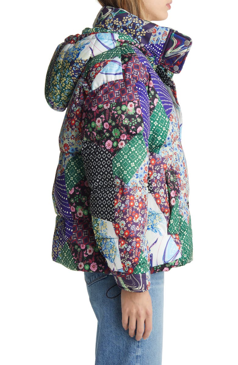 Avec Les Filles Patchwork Quilted Hooded Puffer Coat, Alternate, color, Multi Patchwork