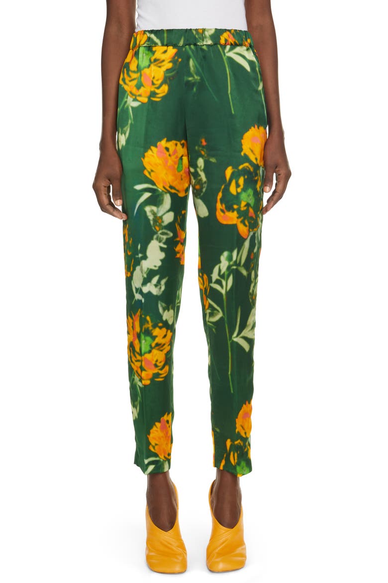 Palmira Floral Print Pull-On Pants, Main, color, BOTTLE