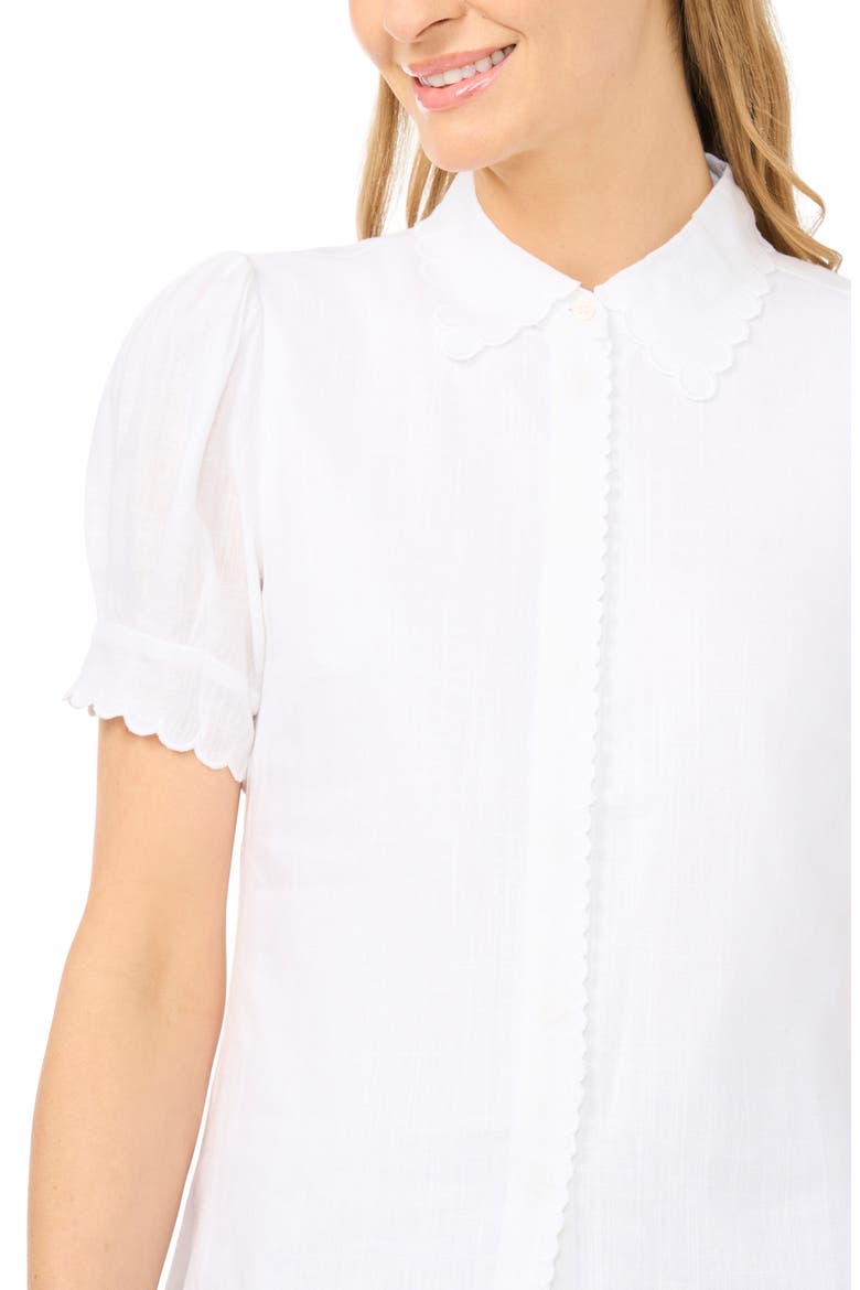 Scallop Detail Button-Up Shirt, Alternate, color, ULTRA WHITE