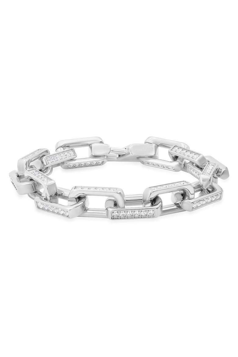 18k Gold Plated Stainless Steel Cubic Zirconia Chain Bracelet, Main, color, SILVER