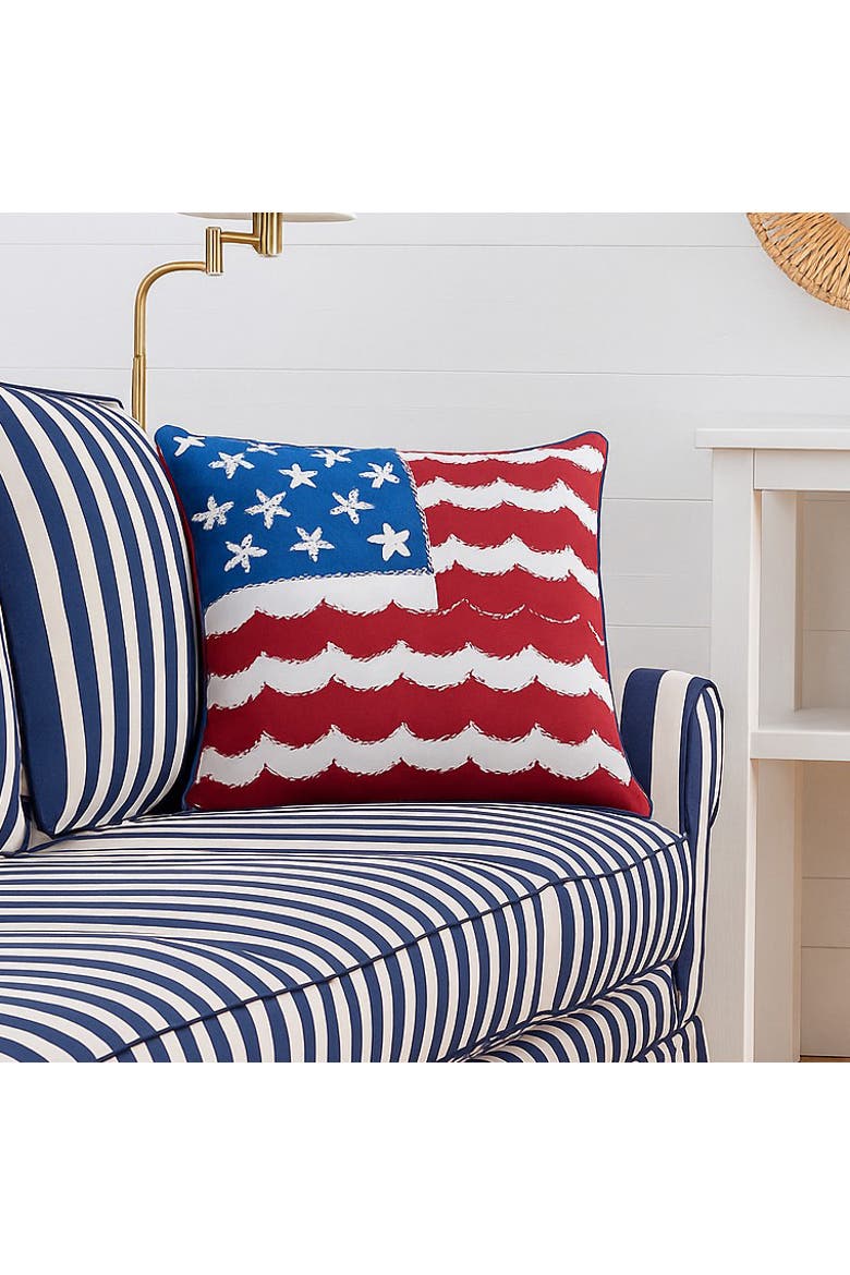 Stars & Stripes American Flag Waves 100% Cotton Accent Throw Pillow 18" x 18, Alternate, color, Red