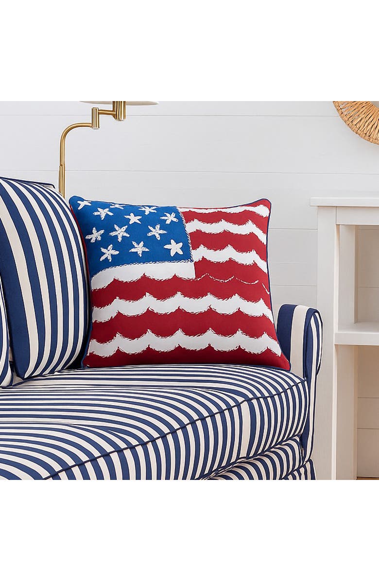 C&F Home Stars & Stripes American Flag Waves 100% Cotton Accent Throw Pillow 18" x 18, Alternate, color, Red