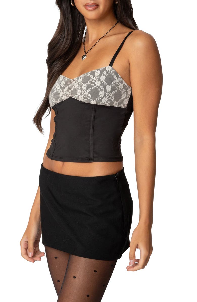 EDIKTED Jaxon Lace Trim Camisole, Alternate, color, Black