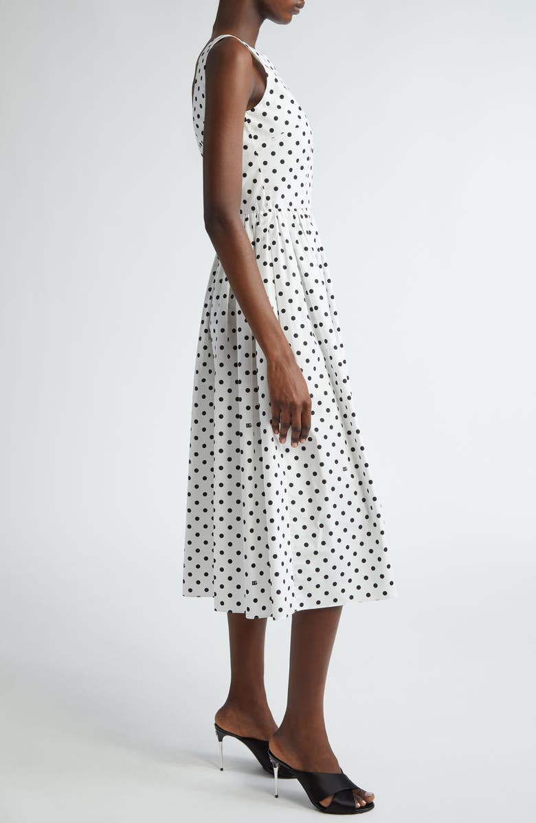Dolce&Gabbana Polka Dot Sleeveless Cotton Midi Dress, Alternate, color, Black/ White