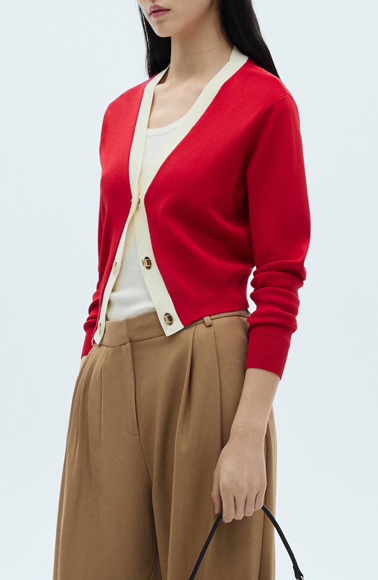 MANGO Contrast Trim Cardigan, Alternate, color, Red