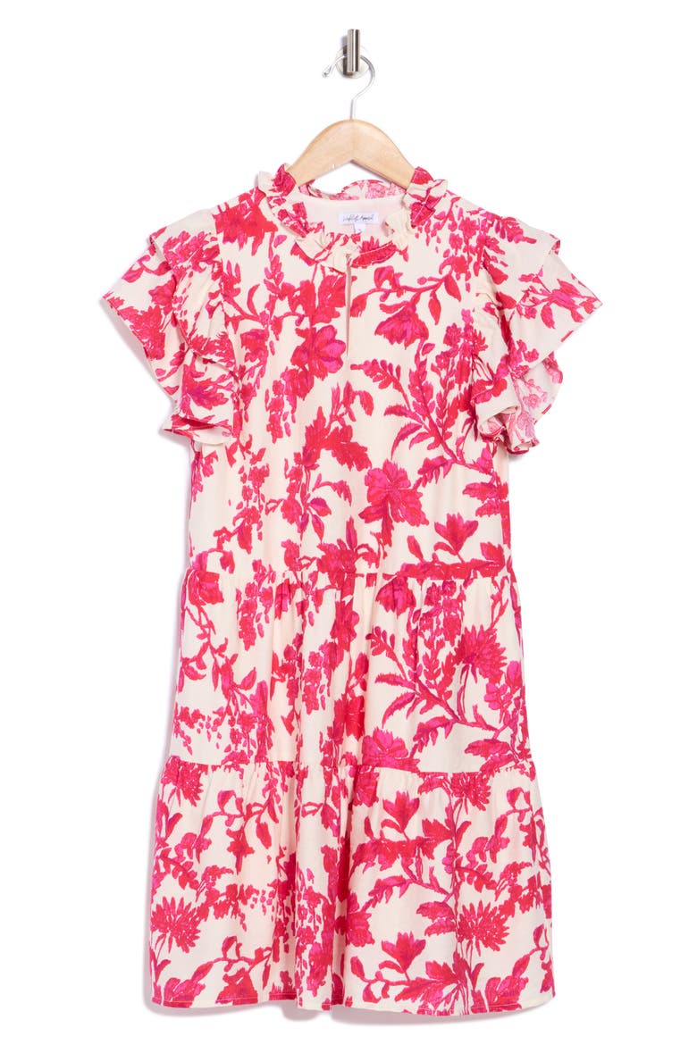 Tiered Short Sleeve Dress, Alternate, color, PINK/ WHITE COMBO