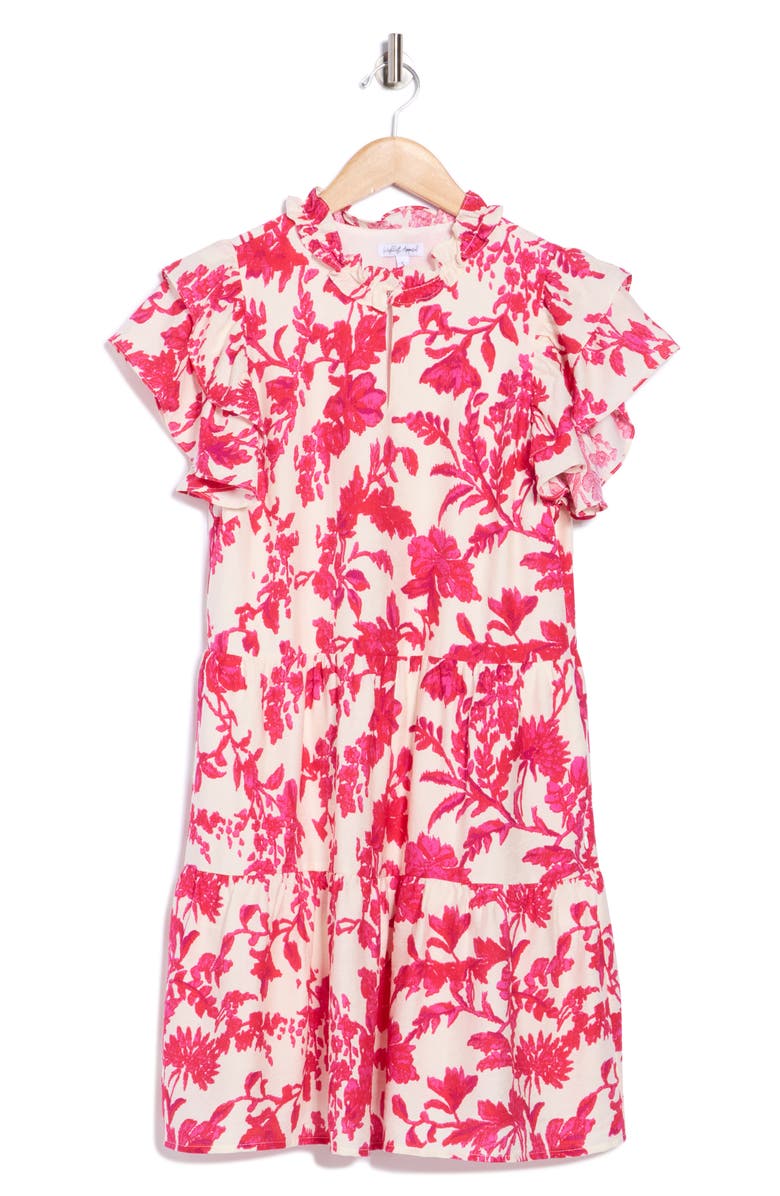 WISHLIST Tiered Short Sleeve Dress, Alternate, color, Pink/ White Combo