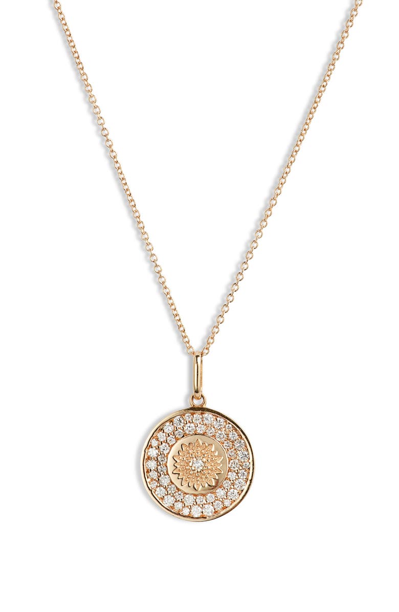 Anzie Classique Mini Milly Diamond Medallion Necklace, Main, color, Yellow Gold