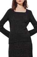 Ming Wang Imitation Pearl Collar Shimmer Rib Sweater