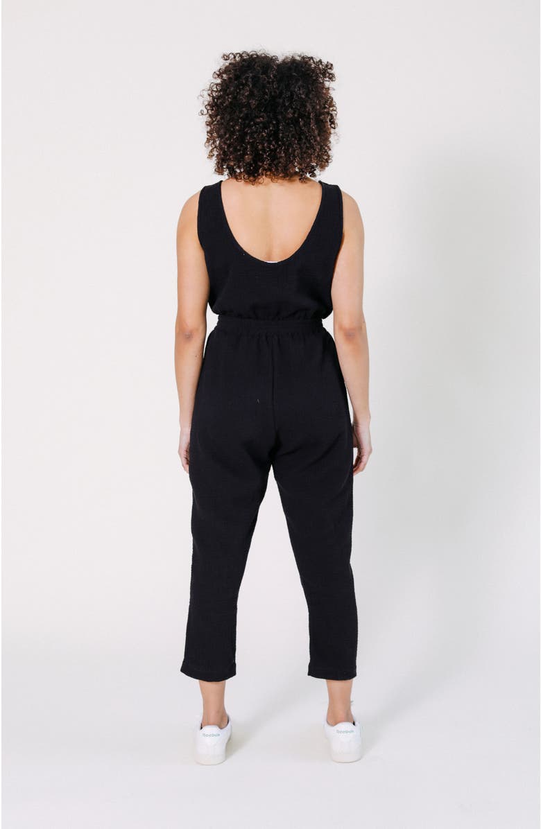 POPLINEN Jameela Organic Cotton Gauze Jumpsuit, Alternate, color, Black