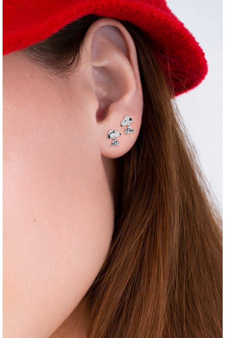 x Peanuts® Snoopy Mismatched Stud Earrings, Alternate, color, PURE PLATINUM / CLEAR STONE