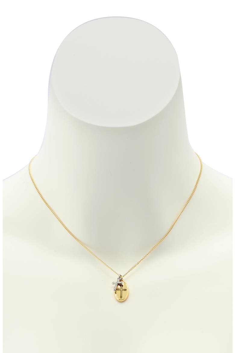 Cross Duo Pendant Necklace, Alternate, color, GOLD/ RHODIUM
