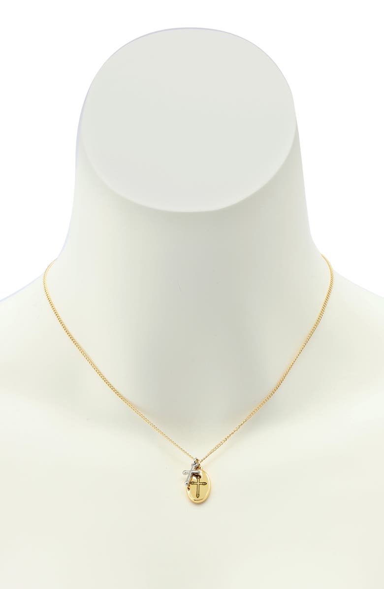 AllSaints Cross Duo Pendant Necklace, Alternate, color,