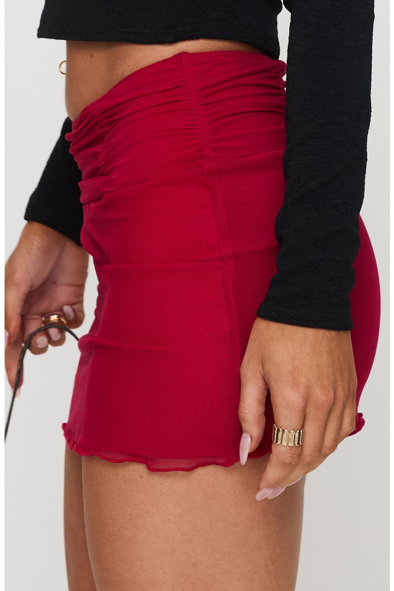 Meredith Ruched Mesh Miniskirt, Alternate, color, RED