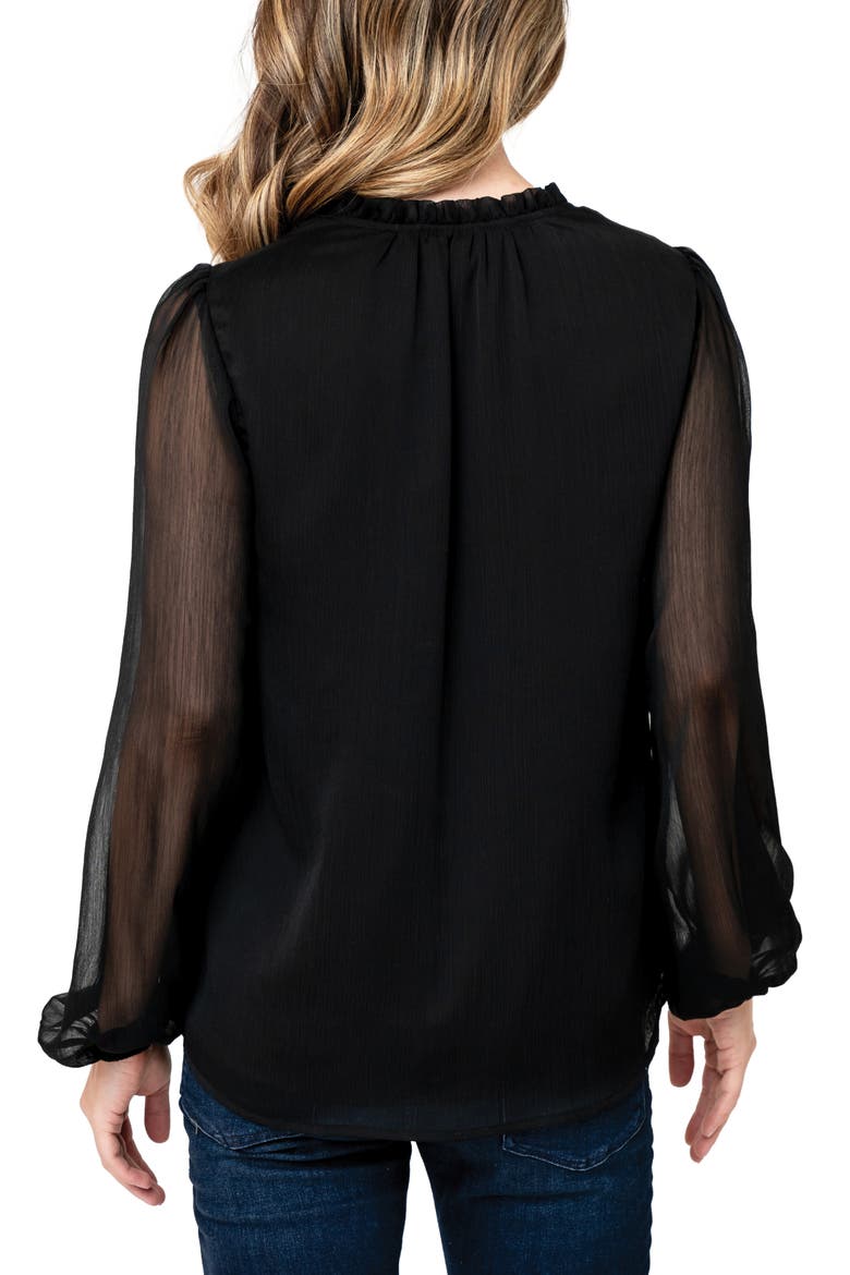 Sheer Sleeve Split Neck Top, Alternate, color, BLACK