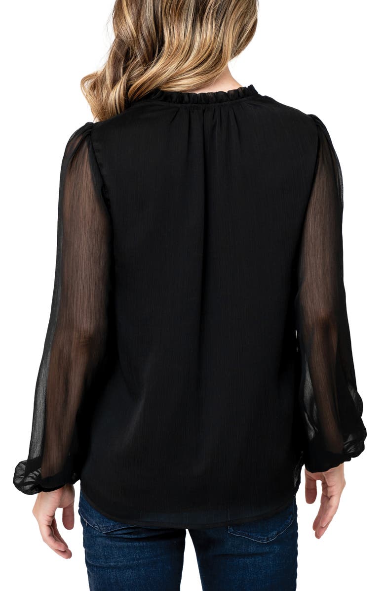 GIBSONLOOK Sheer Sleeve Split Neck Top, Alternate, color, Black