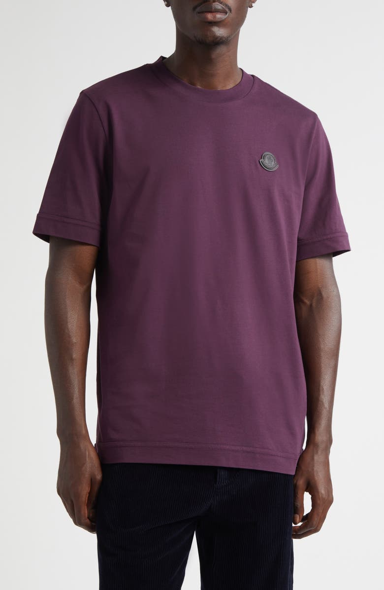 Moncler Leather Logo Patch Cotton T-Shirt, Main, color, Potent Purple