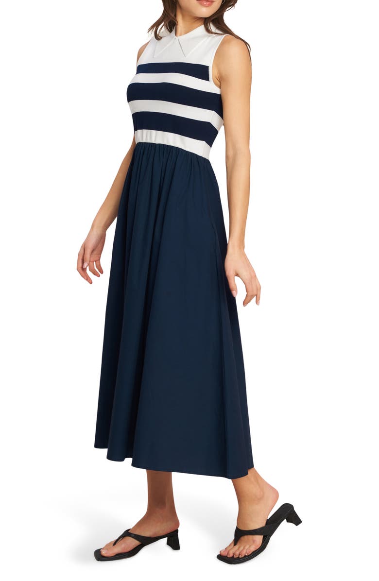 FLYING TOMATO Stripe Sleeveless Twofer Maxi Dress, Alternate, color, Ivory Navy