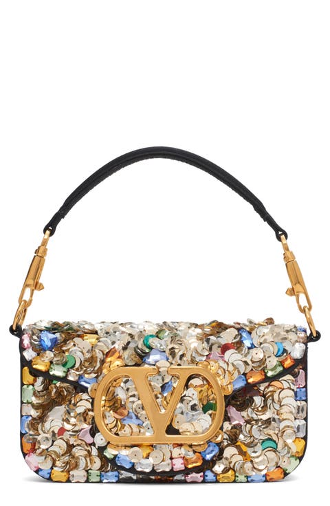 Small Locò VLOGO Paillette & Crystal Silk Satin Shoulder Bag