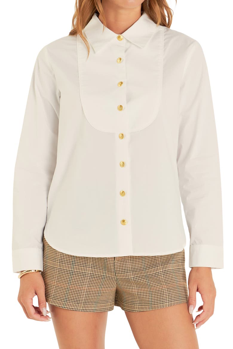 Bib Collar Cotton Shirt, Main, color, WHITE