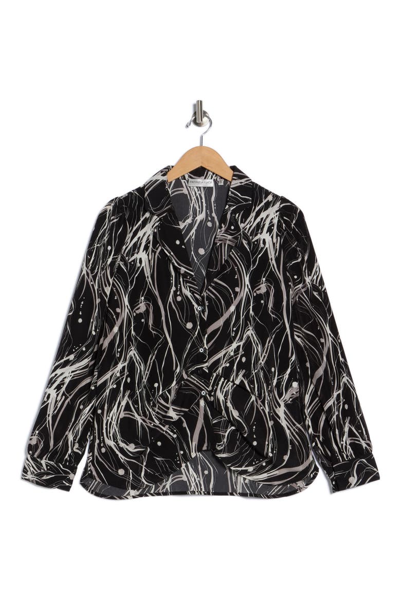 Ruched Front Button-Up Shirt, Alternate, color, BLACK