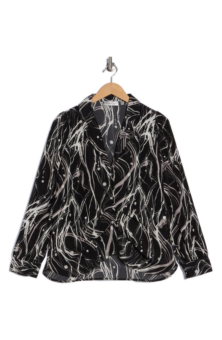 PATRIZIA LUCA Ruched Front Button-Up Shirt, Alternate, color, Black