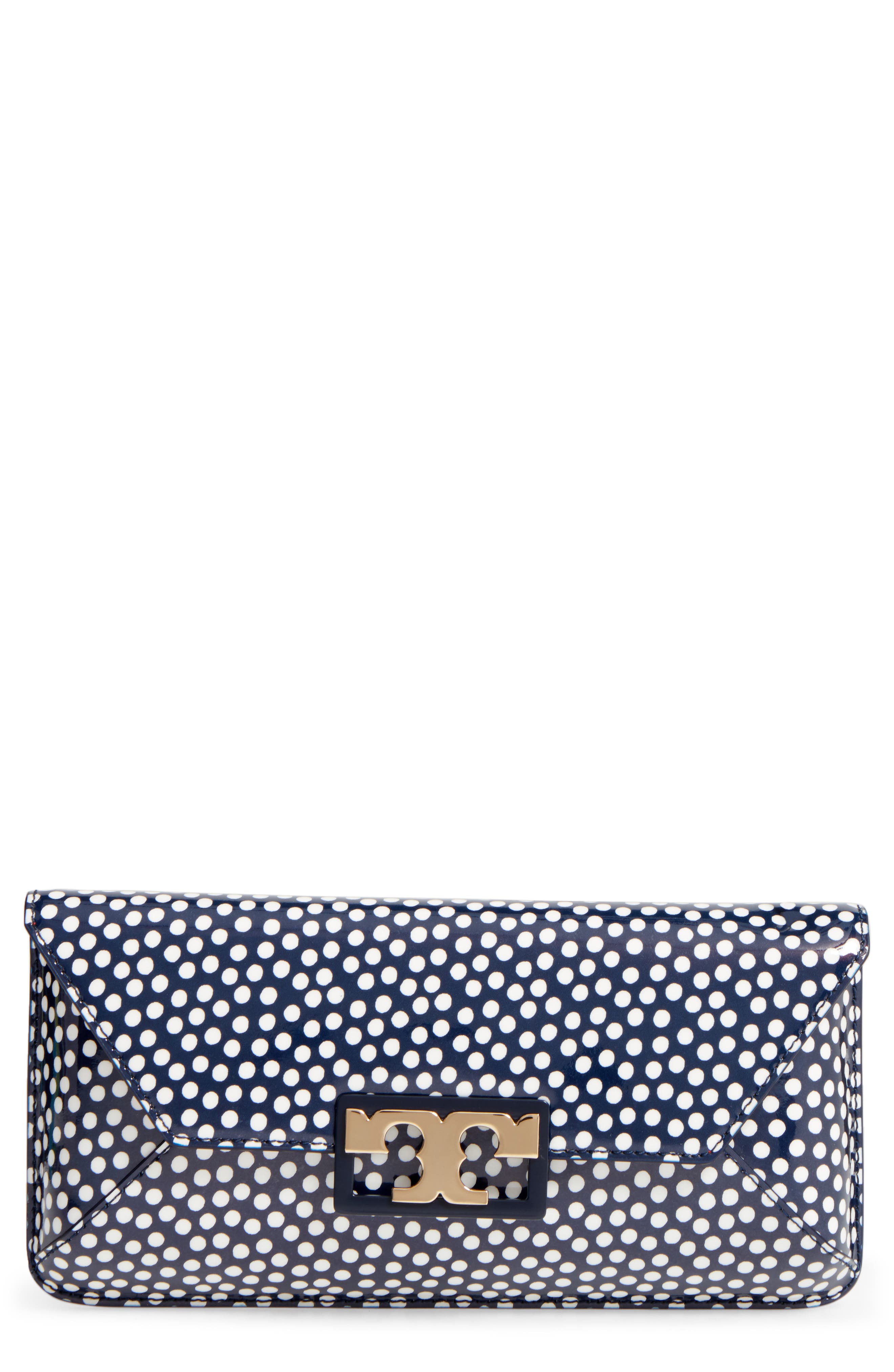 Tory Burch Gigi Print Leather Clutch, Main, color, 