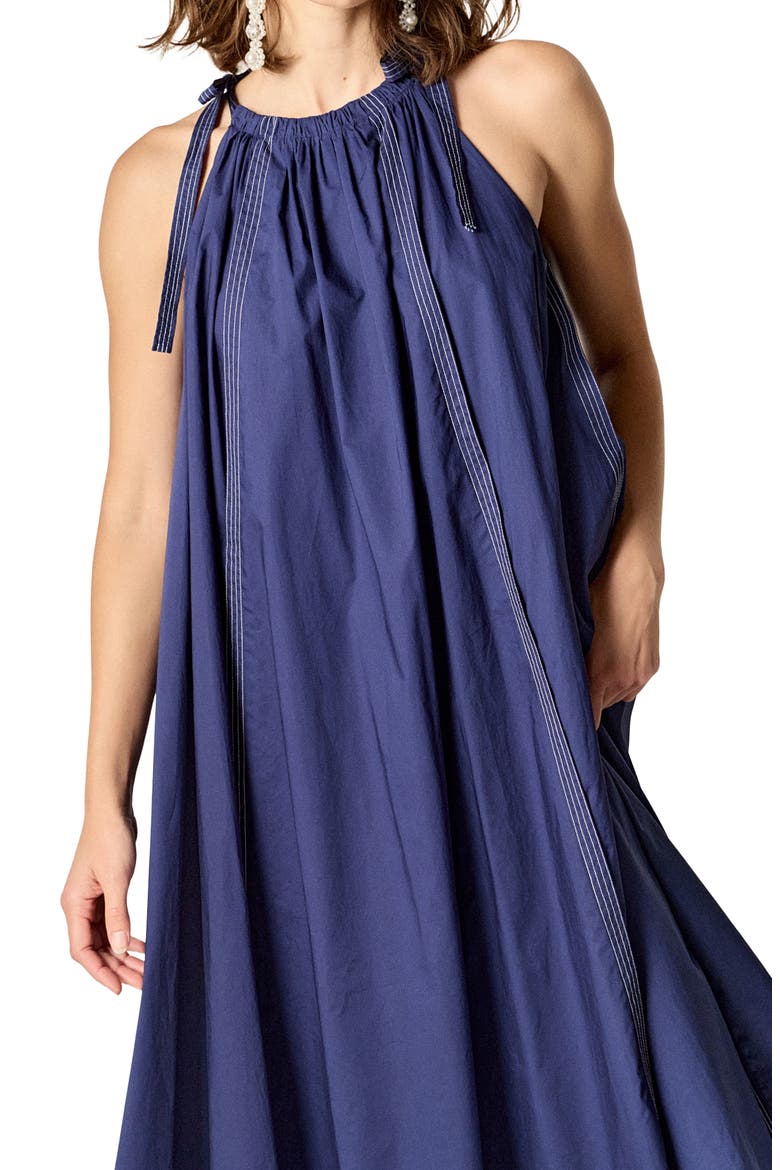 Tie Strap Trapeze Midi Sundress, Alternate, color, NAVY