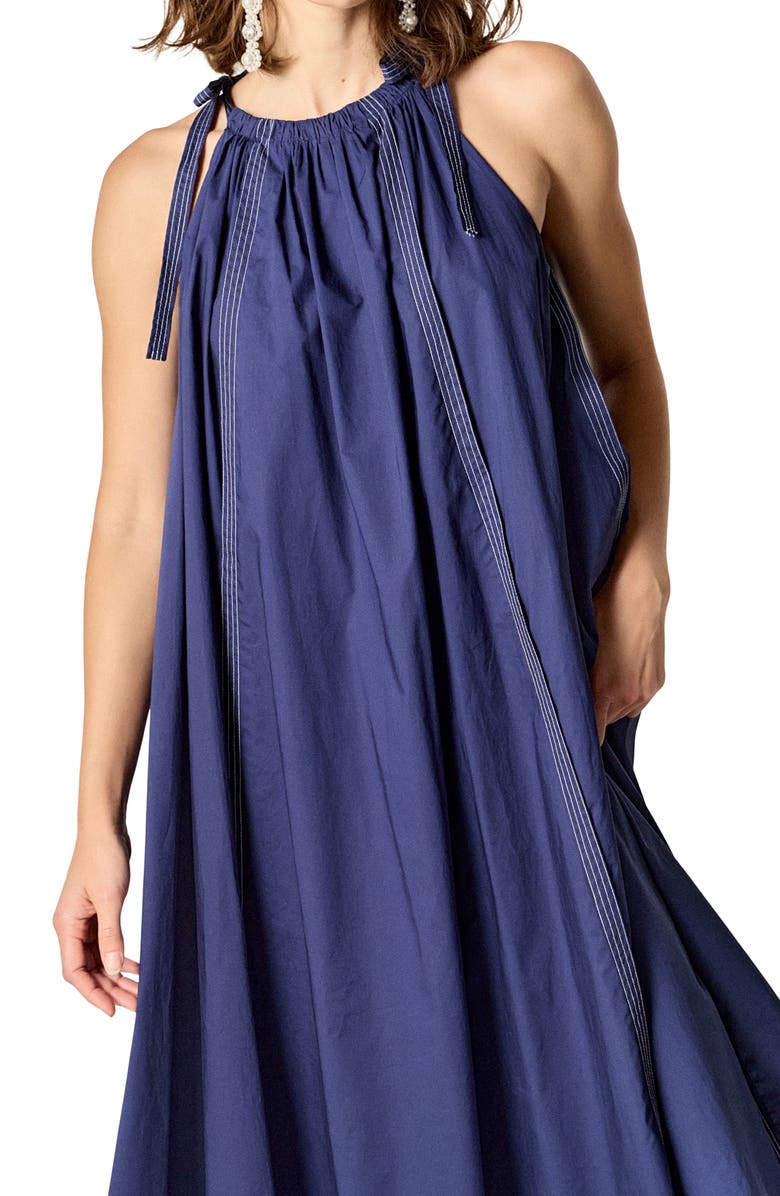English Factory Tie Strap Trapeze Midi Sundress, Alternate, color, Navy
