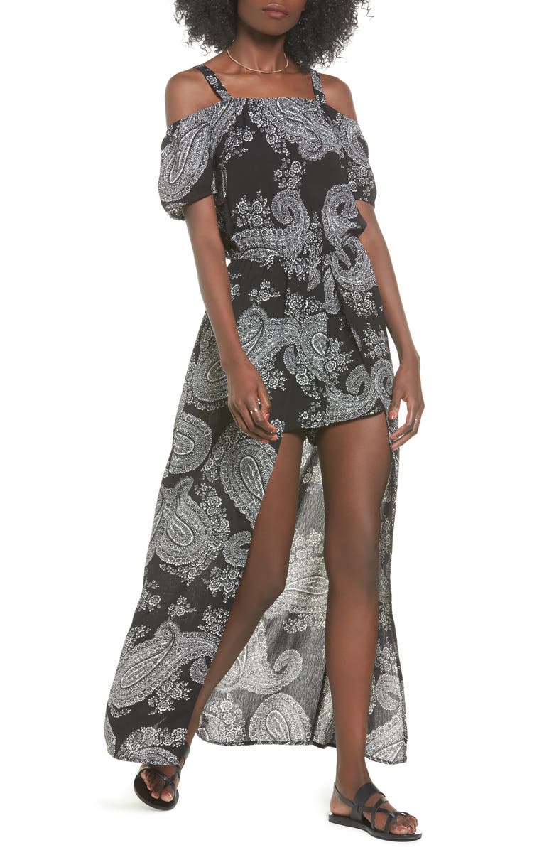 Sun & Shadow Off the Shoulder Maxi Romper, Main, color,