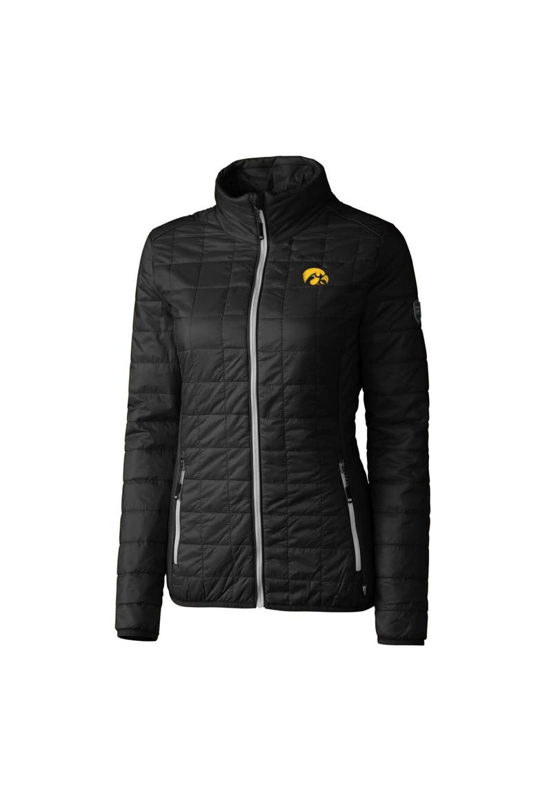 Women's Cutter & Buck Black Iowa Hawkeyes Rainier Eco Insulated Puffer Full-Zip Jacket, Alternate, color, Black