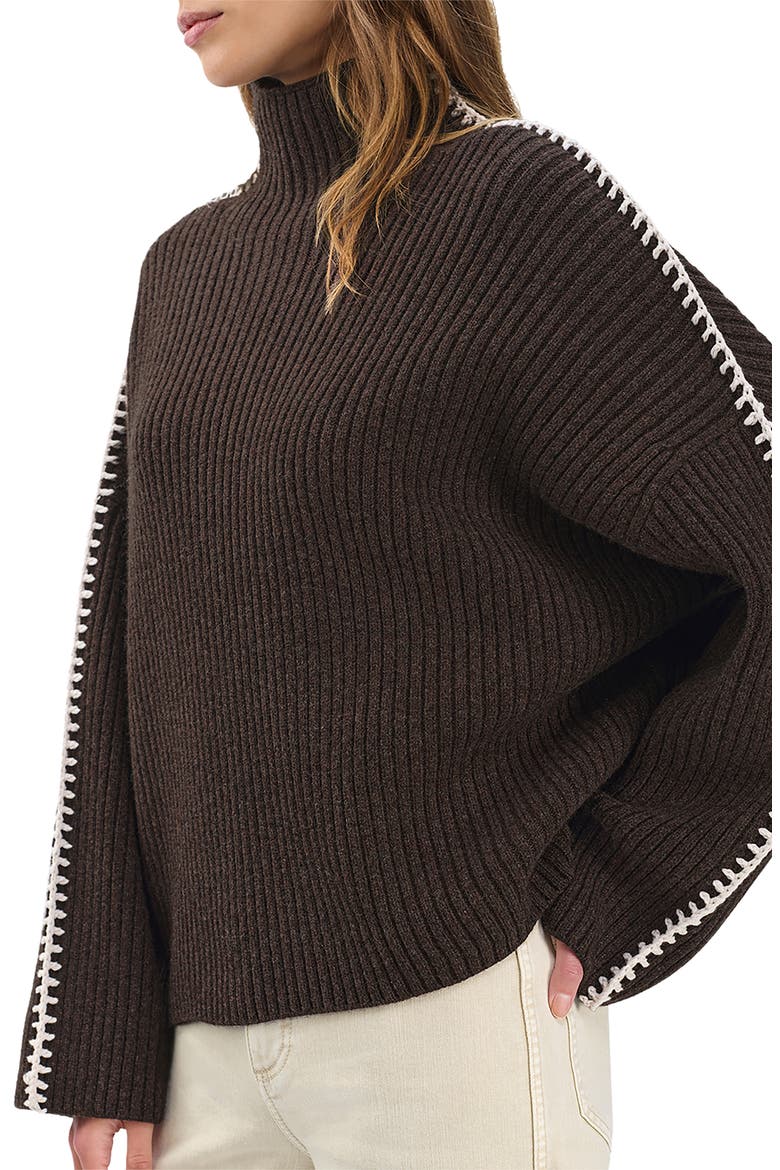 Ingrid Turtleneck Rib Sweater, Alternate, color, BROWN