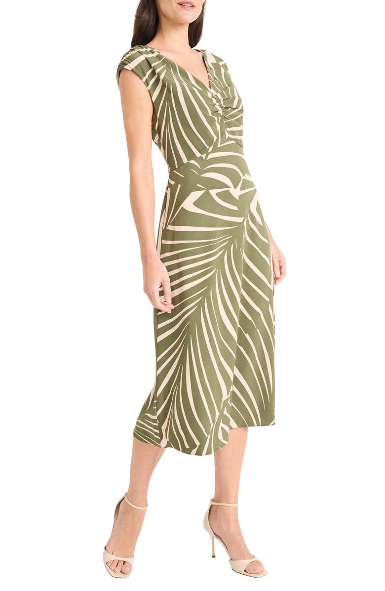 Maggy London V-Neck Midi Dress, Alternate, color, Cream/ Olive Green