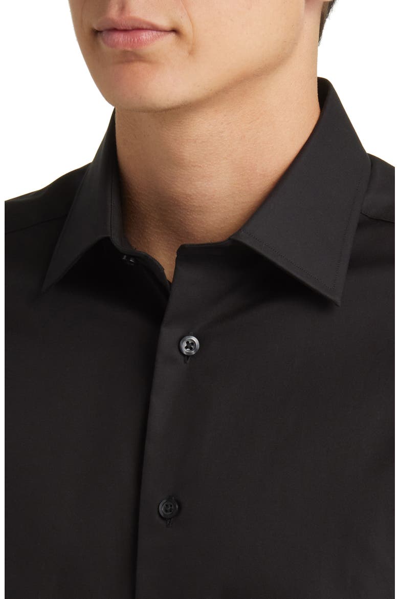 Trim Fit Cotton Dress Shirt, Alternate, color, BLACK