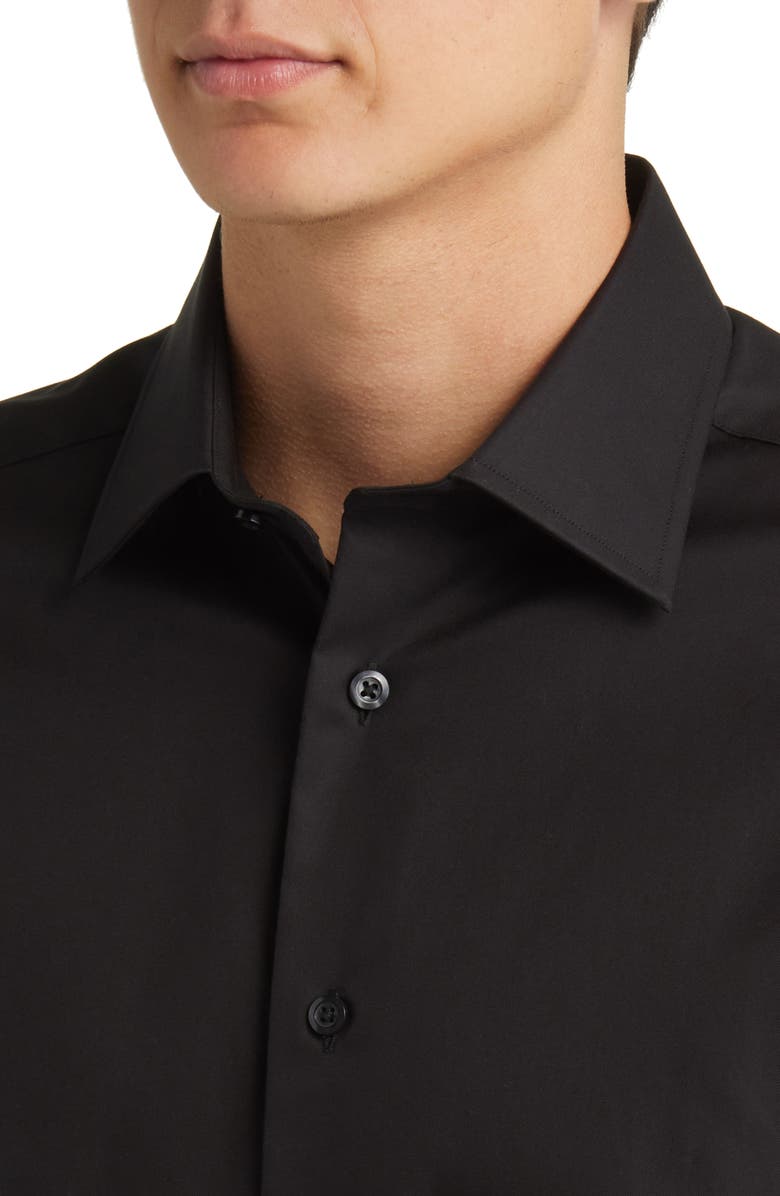 David Donahue Trim Fit Cotton Dress Shirt, Alternate, color, Black