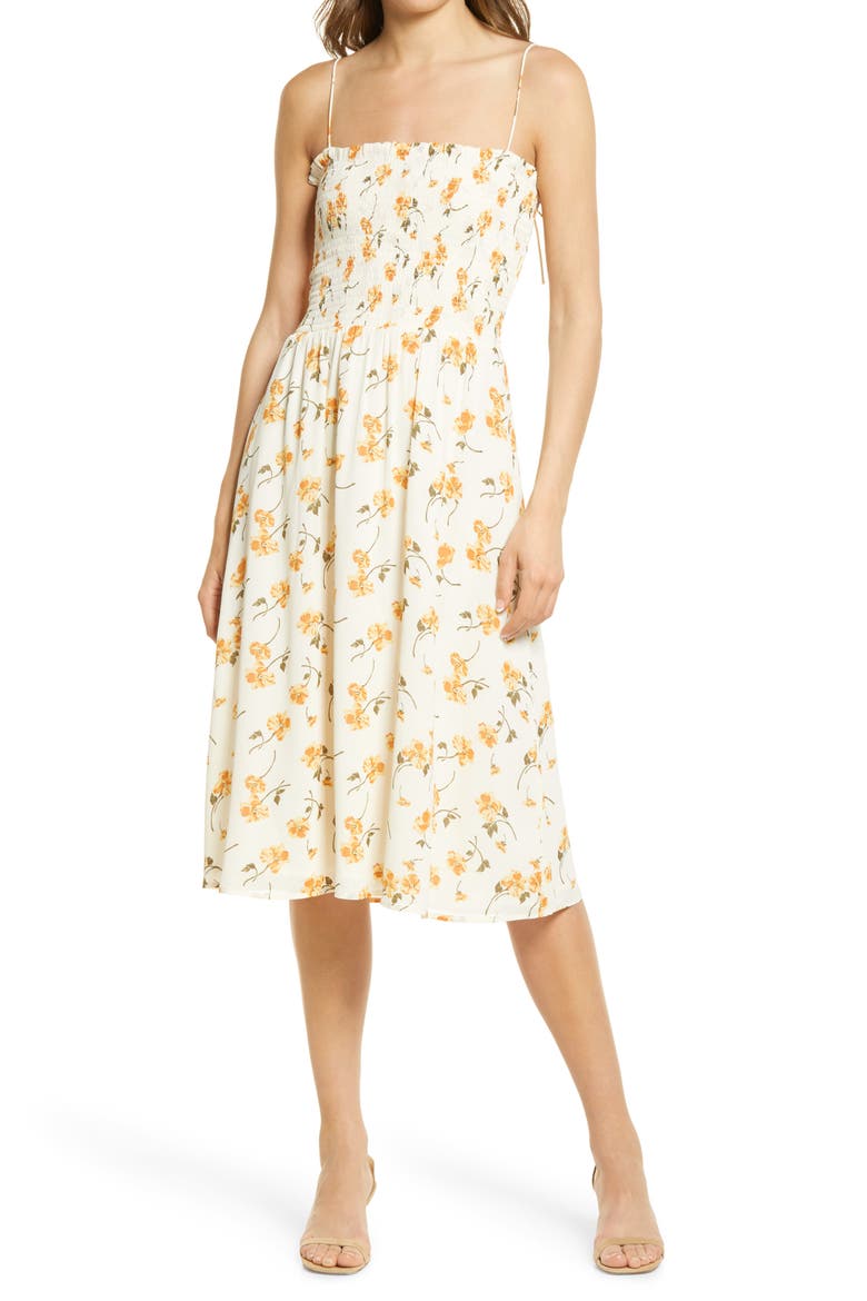 Sable Smocked Bodice Midi Dress, Main, color, LIMONADA