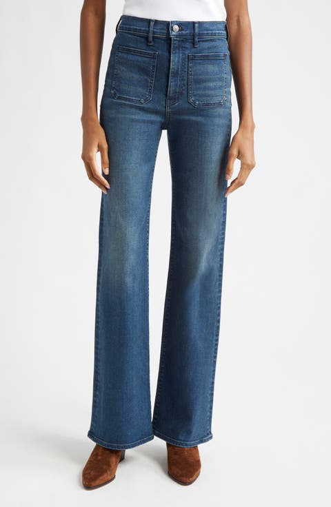 Beverly Patch Pocket High Waist Skinny Flare Jeans (Seawater Stone)