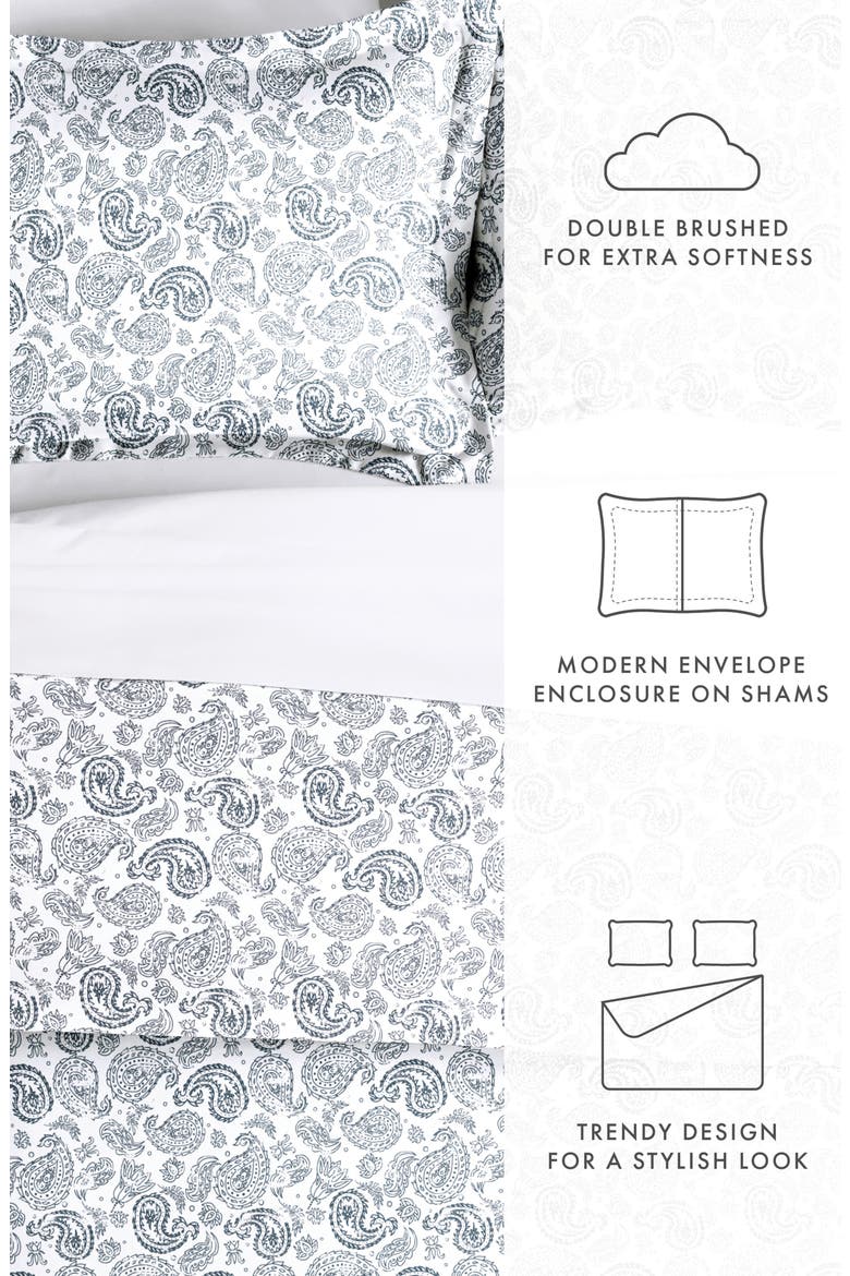 HOME SPUN Premium Ultra Soft 3-Piece Coarse Paisley Print Duvet Cover Set, Alternate, color, NAVY