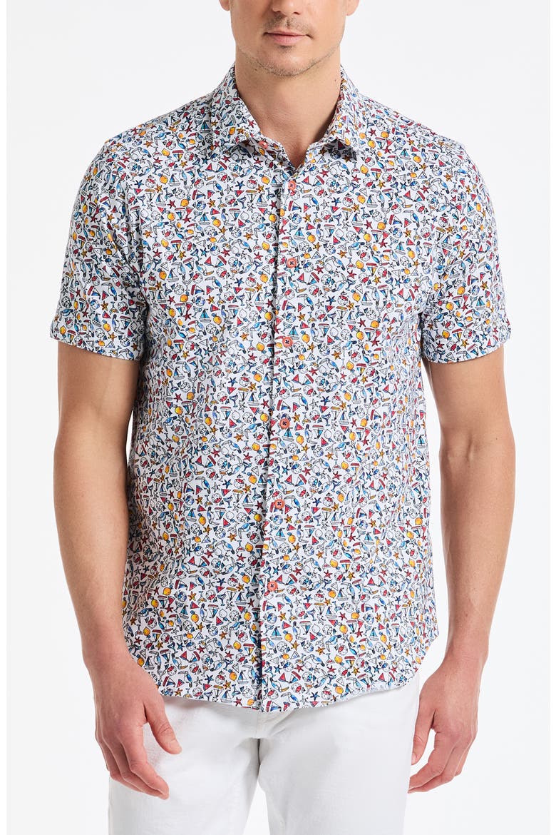 Summer Sails Short Sleeve Cotton Button-Up Shirt, Main, color, WHITE