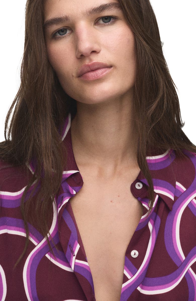 MANGO Abstract Print Button-Up Shirt, Alternate, color, Purple