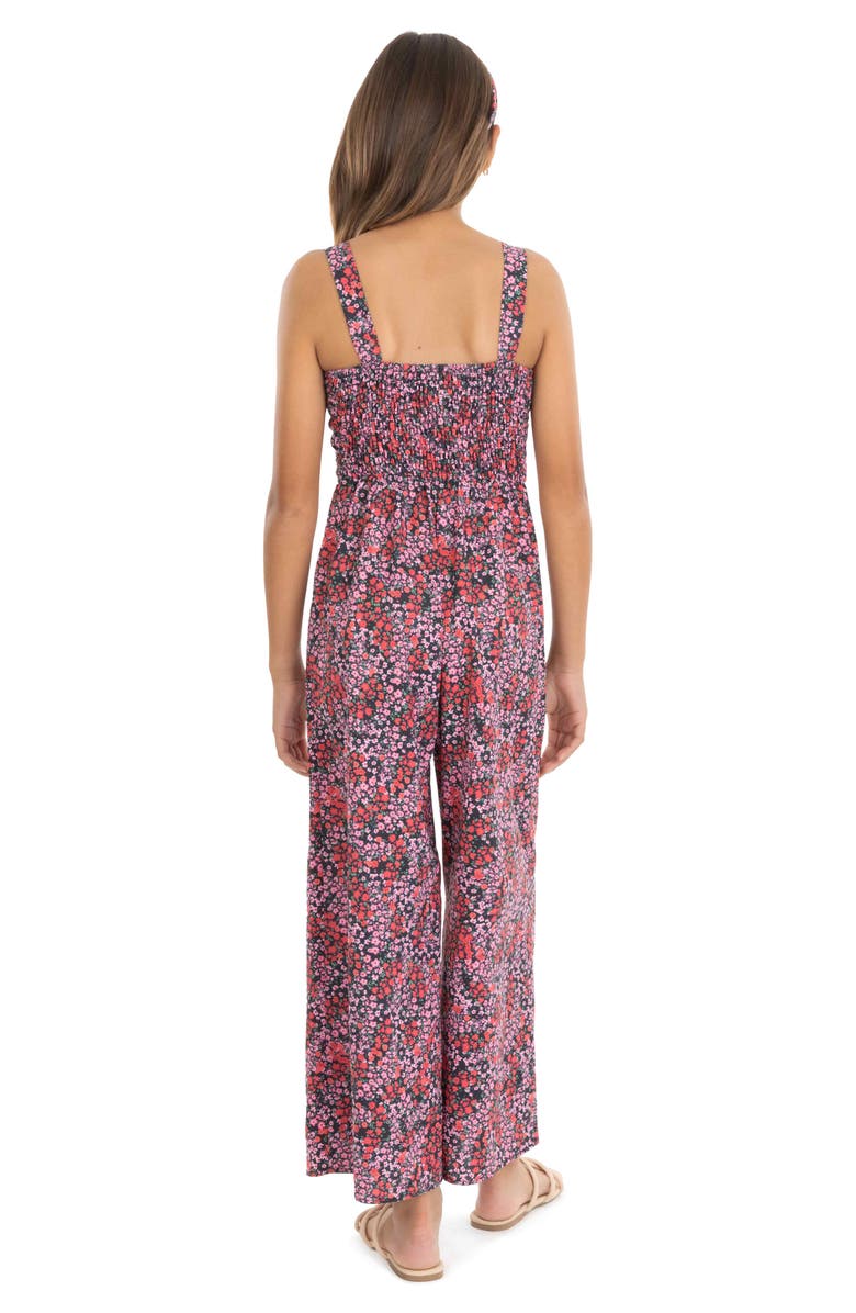 Speechless Kids' Floral Bow Front Jumpsuit & Headband Set, Alternate, color, Black Red