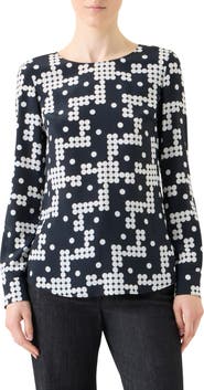 Akris punto Dot Print Silk Boat Neck Top