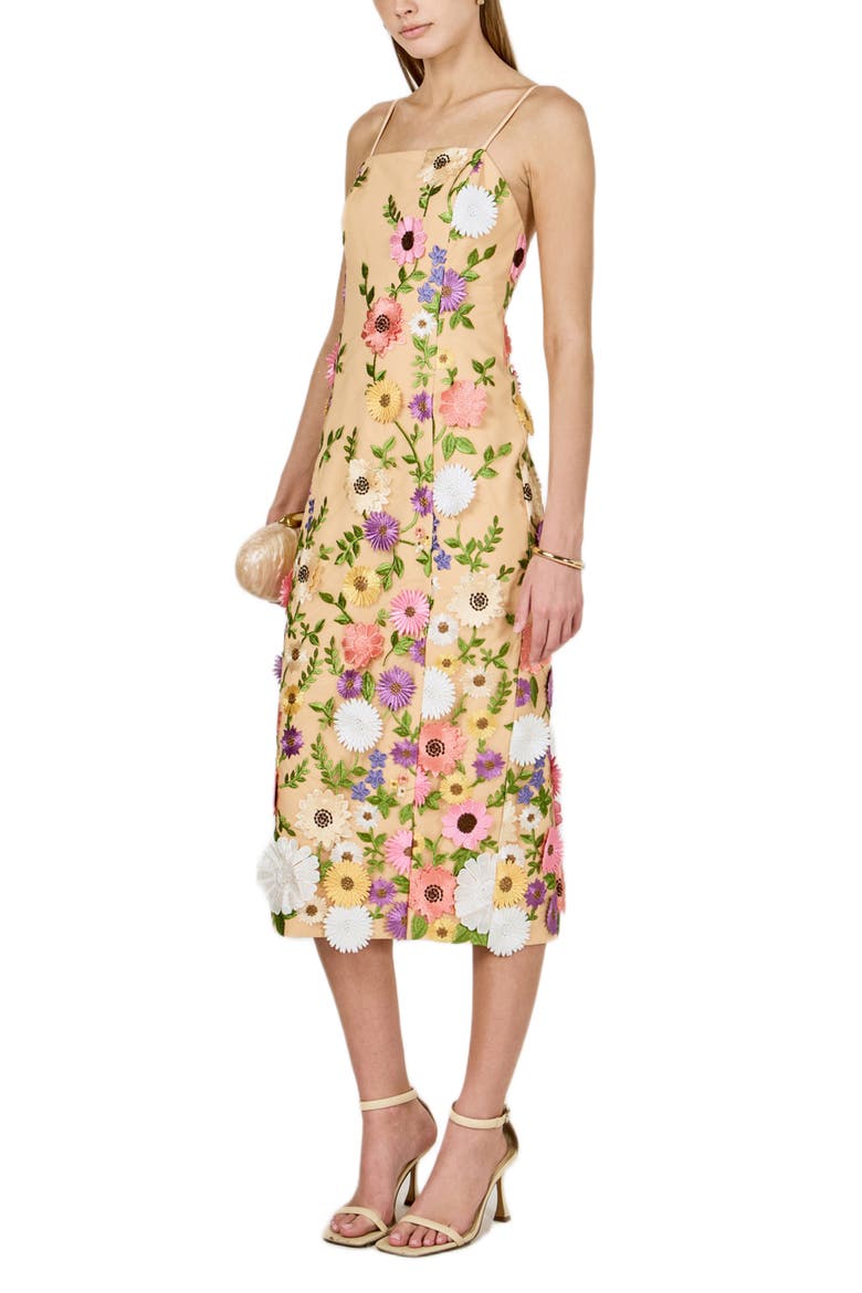Floral Embroidery Midi Dress, Alternate, color, BEIGE MULTI FLORAL